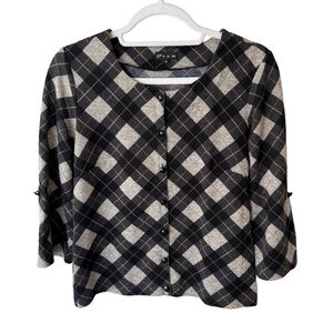 Plum Black and White Checkered Button Down Shirt Size M Preppy Minimalist